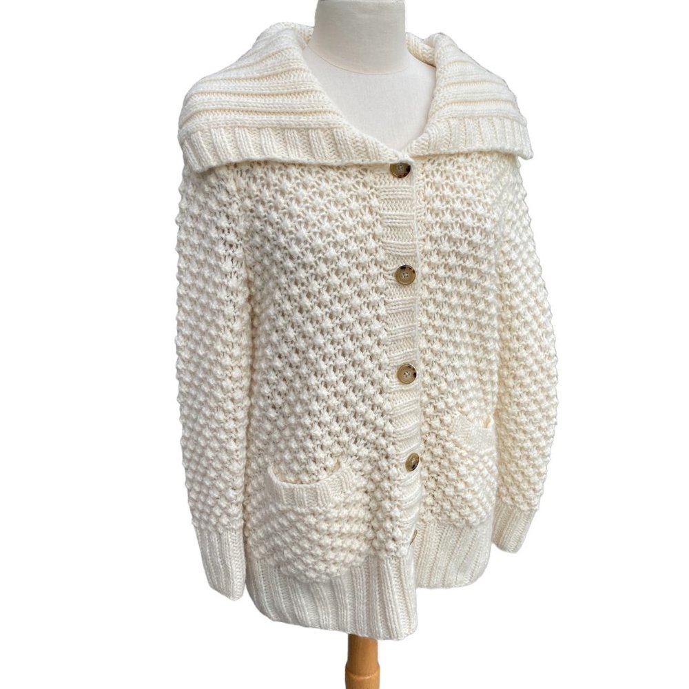 Talbots Wool Alpaca Crochet Knit Cardigan Quiet Luxury Coastal Grandmother-LP
